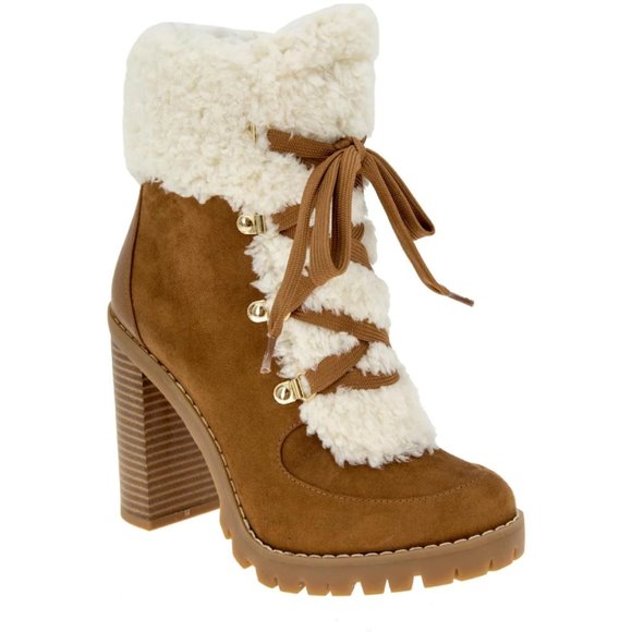 BCBGeneration Shoes - NWT BCBGENERATION Faux Fur Shearling Lace Up Heeled Ankle Combat Boot Bootie 8.5